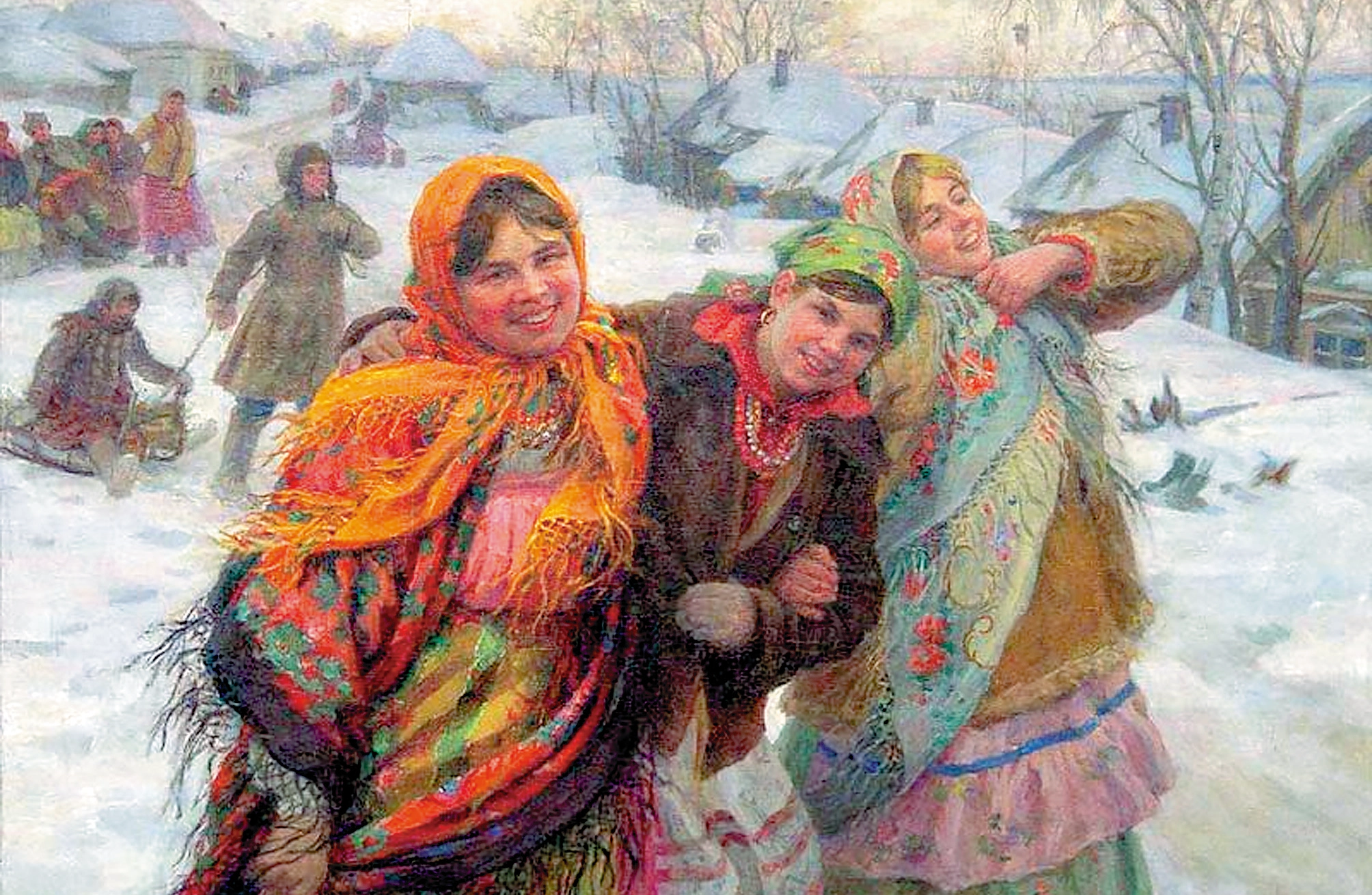Праздничный день. Зима. Подруги. Художник Ф. В. Сычков. 1941 г.