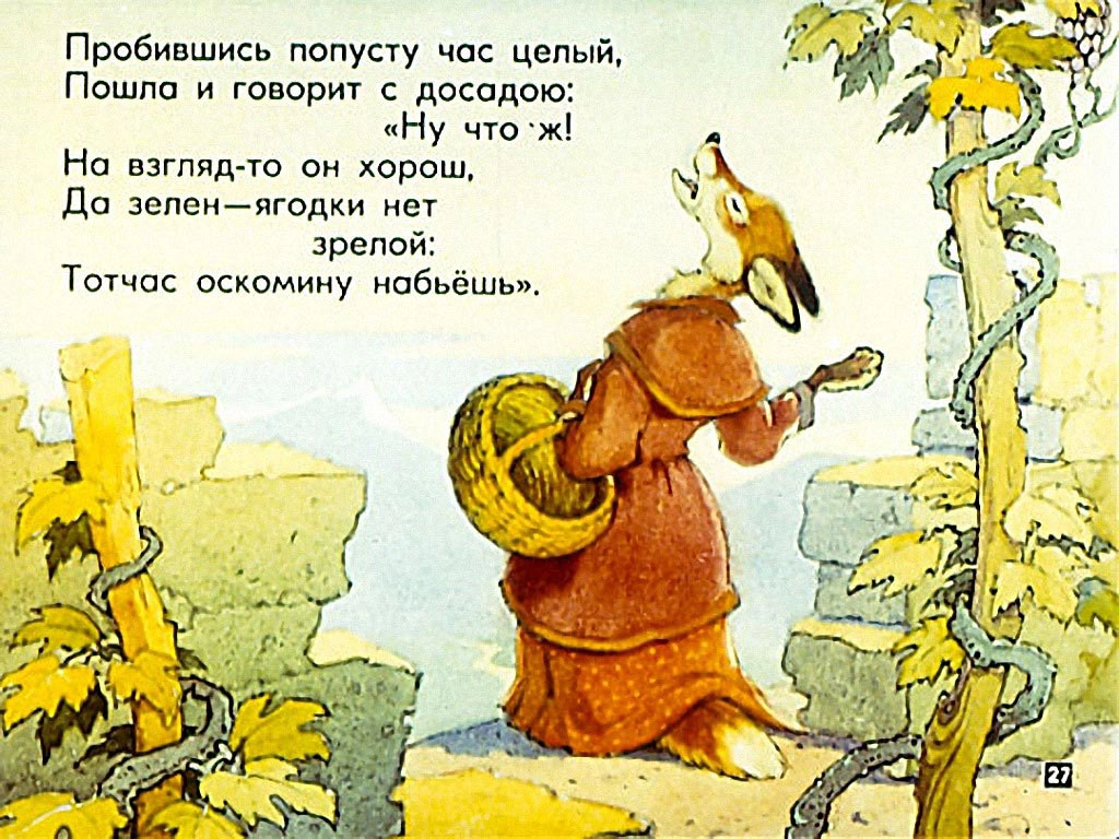 Лиса и виногад. Рисунок Е.М.Рачева для диафильма