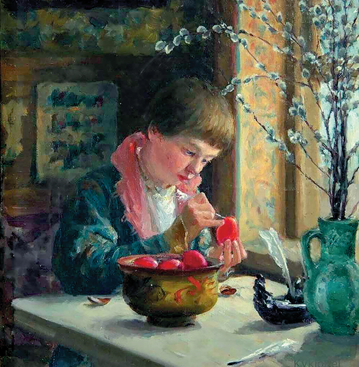 Приготовление к Пасхе. Художник С. Д. Милорадович. 1910 г.